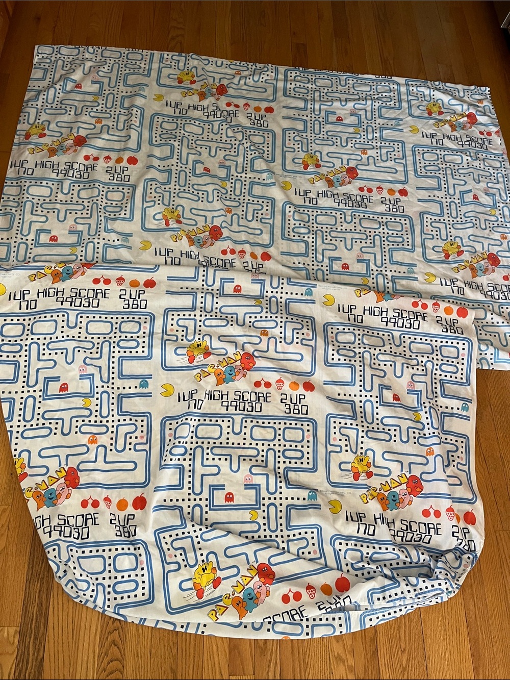 Vtg 80s PAC-MAN Video Game Twin Bally Midway Dan River Fitted & Flat Sheets READ